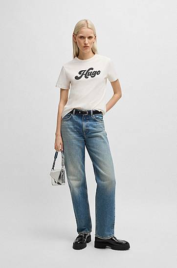 Tričko BOSS HUGO Cotton Jersey T-Shirt with Retro Logo Biela | 50539101, 1