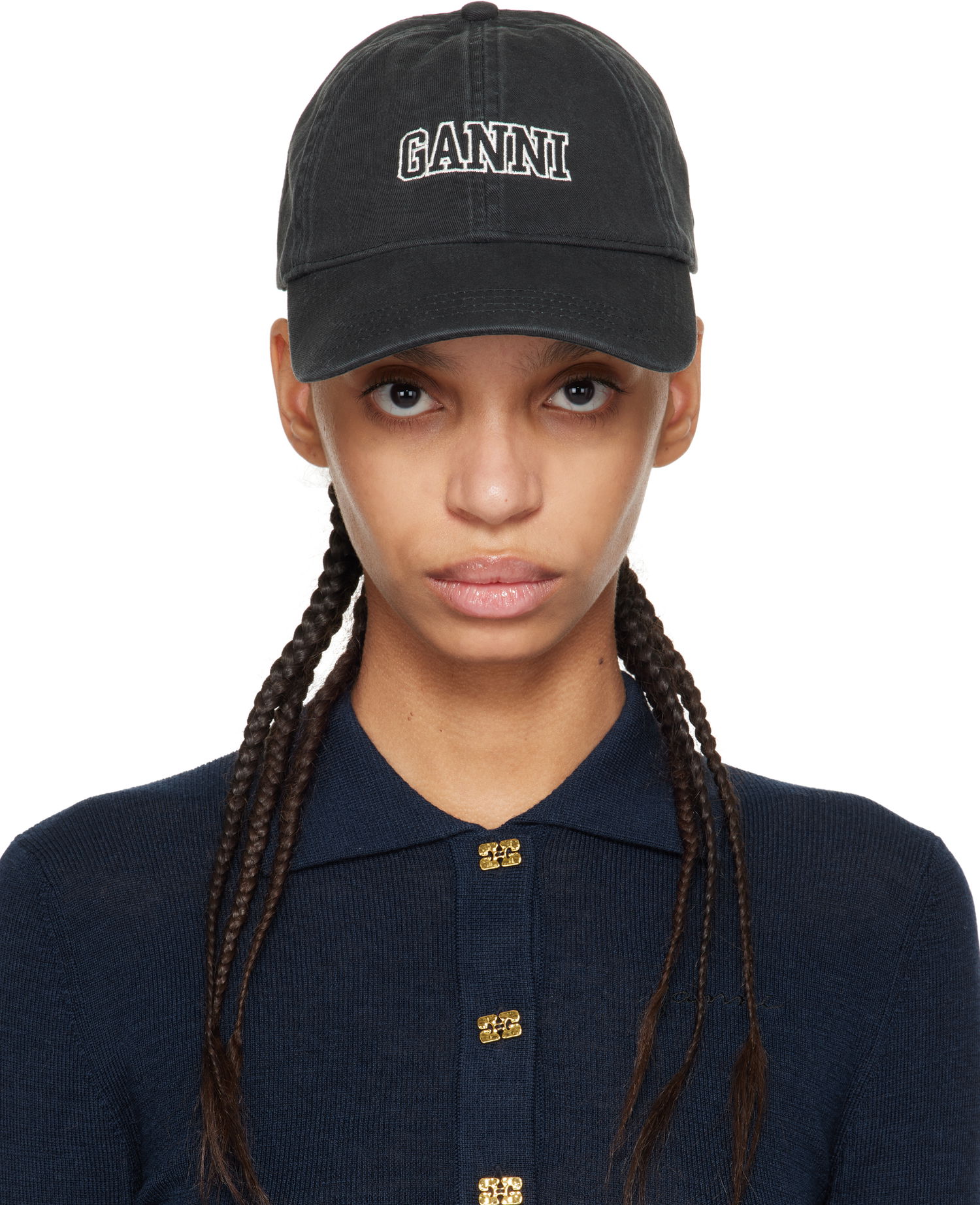 Šiltovka GANNI GANNI Embroidered Logo Baseball Cap Čierna | A6300, 0