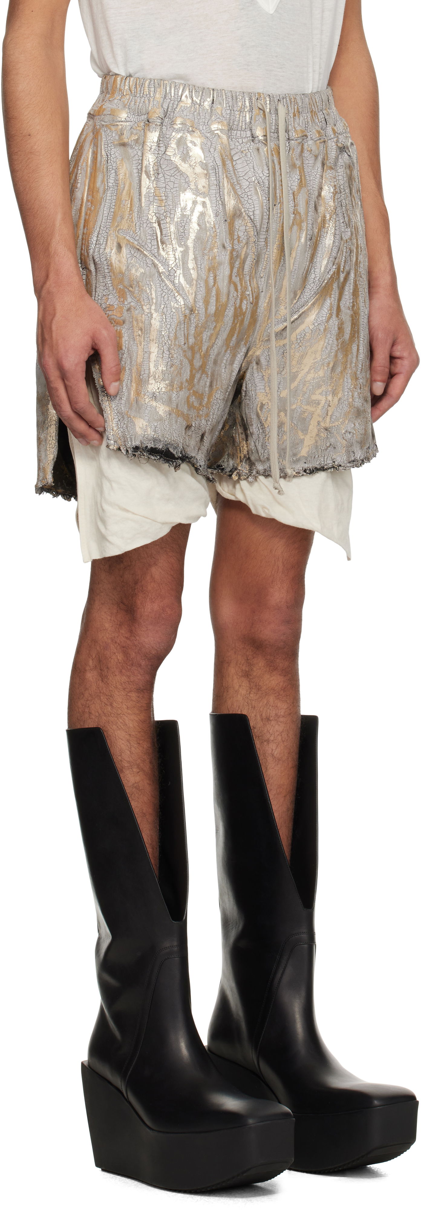 Šortky Rick Owens Rick Owens Hollywood Boxers Cracked Metallic Drawstring Shorts Metalická | RR01E5306 SGMC, 1