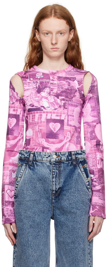 Body Moschino Graphic Print Cut-Out Long Sleeve Bodysuit Ružová | 1101 8254, 0