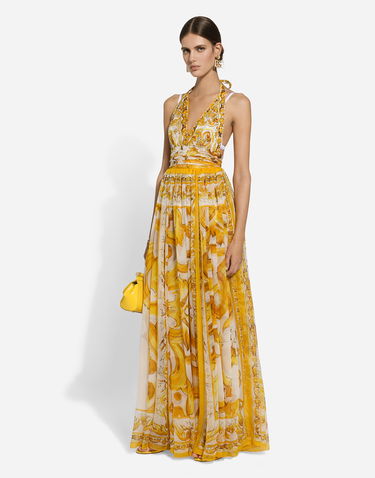 Šaty Dolce & Gabbana Long Sleeveless Silk Chiffon Dress With Print Žltá | F6ALPTHI1BXHG3TN, 1