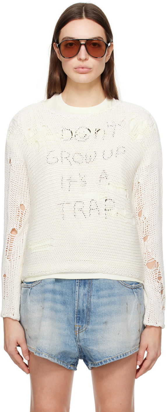 Sveter R13 R13 Distressed Knit Sweater Biela | R13WY205-Y032B, 0