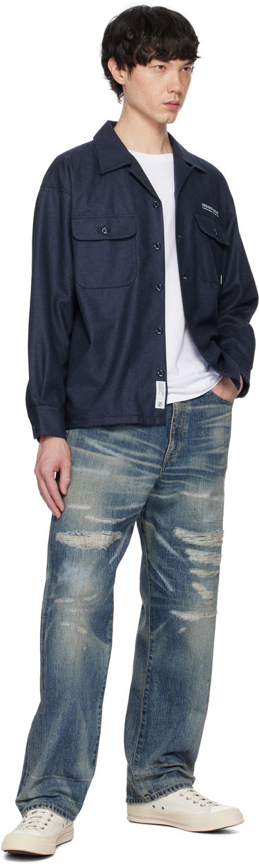 Košeľa Neighborhood Neighborhood Wool Open Collar Shirt Modrá | 242BENH-SHM03, 3