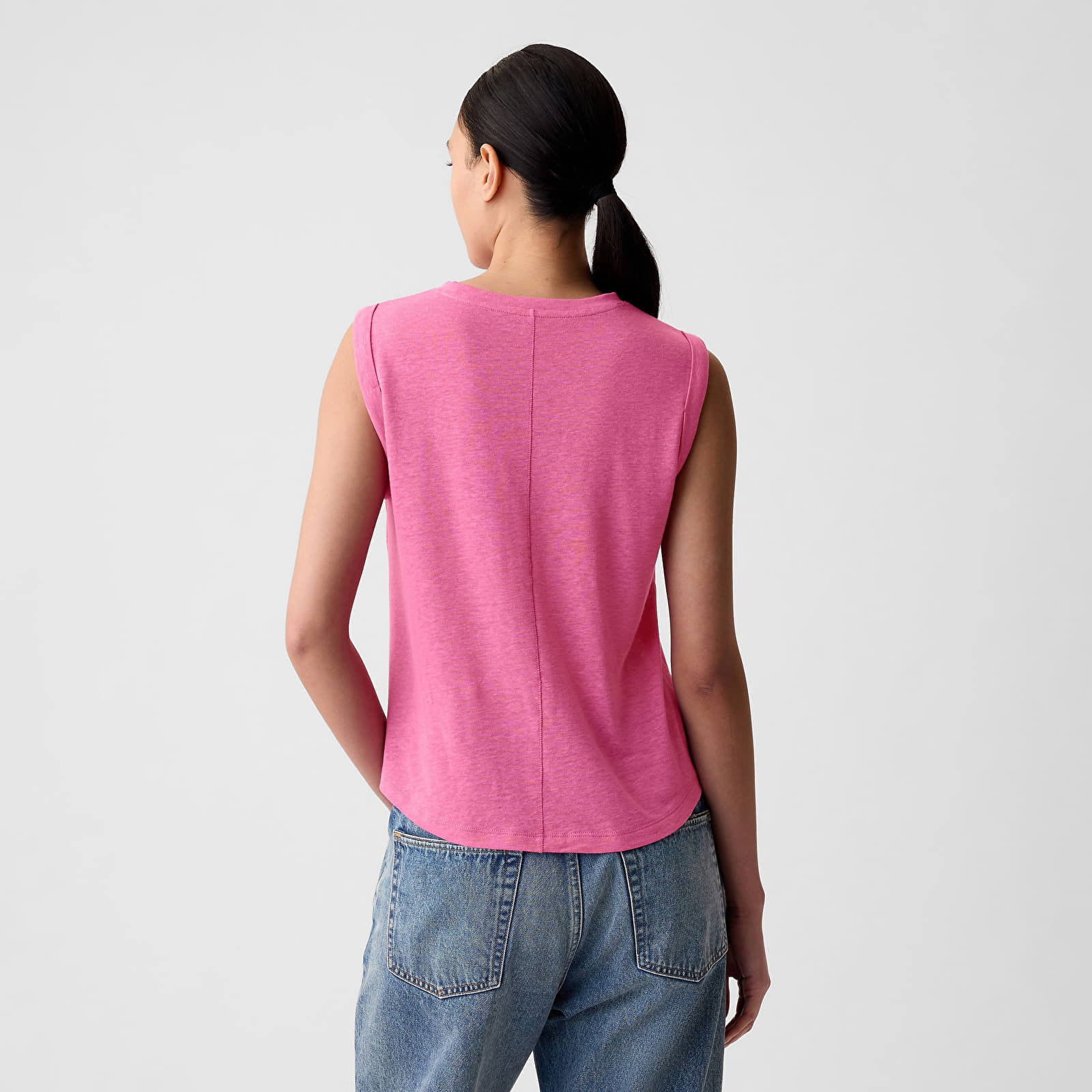 Top Sleeveless Linen Blend Shell Top Standout Pink