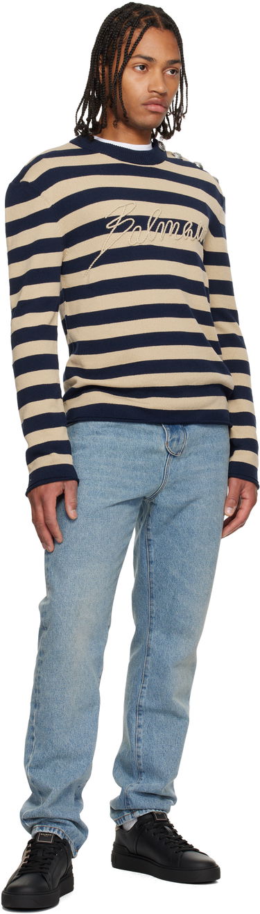 Sveter Balmain Balmain 'Balmain' Logo Striped Button-Shoulder Sweater Rôznofarebný | FH1KD165KI82, 3