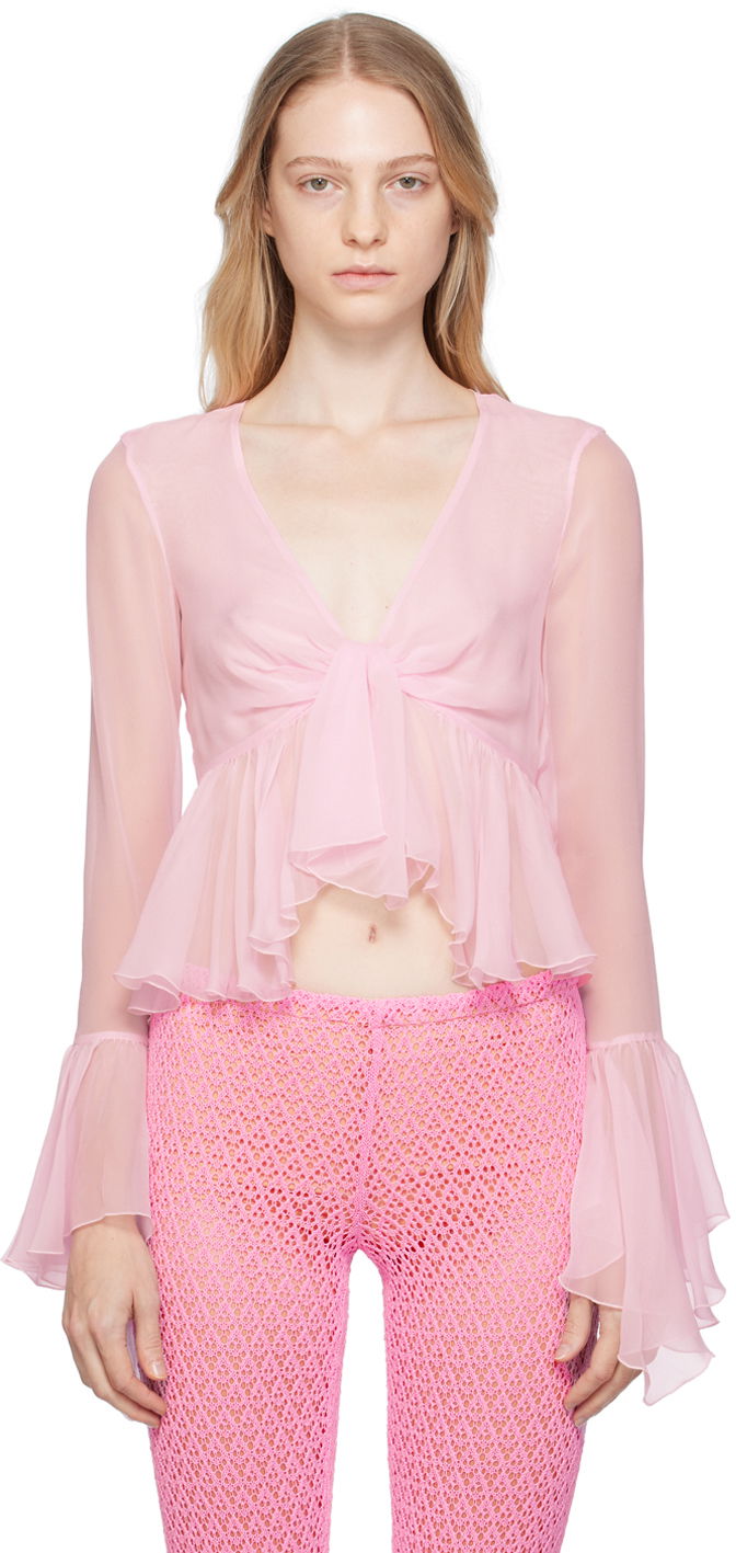 Košeľa Blumarine Blumarine Ruffled Tie-Front Blouse Ružová | P344C005A
