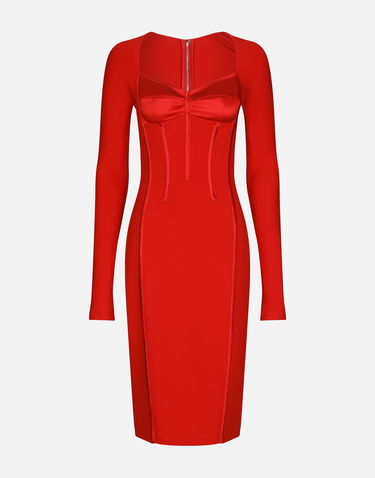 Šaty Dolce & Gabbana Viscose Calf-Length Dress With Corset Details Červená | F6AWRTFURL6R2254, 0