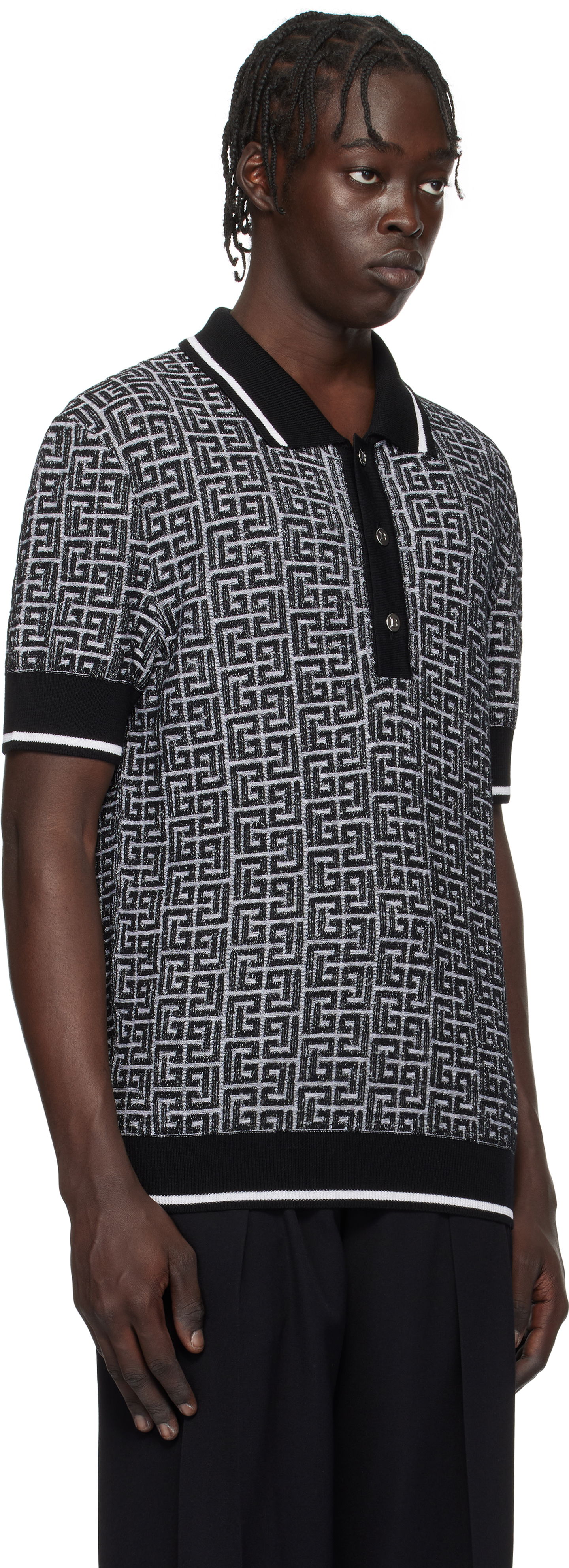 Polo tričko Balmain Black & White Labyrinth Knit Polo Shirt Čierna | EH1GB020KI03, 1