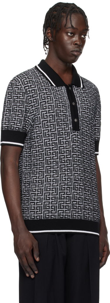 Polo tričko Balmain Black & White Labyrinth Knit Polo Shirt Čierna | EH1GB020KI03, 1