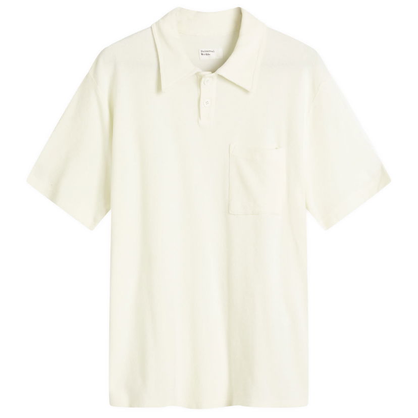 Polo tričko Universal Works Universal Works Newlyn Light Weight Terry Polo Shirt, Size Large Biela | 32727-ECR