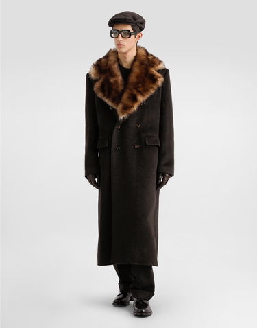 Kabáty Dolce & Gabbana Double-breasted Coat With Fur Collar Hnedá | G054DZFU2PXM0682, 1