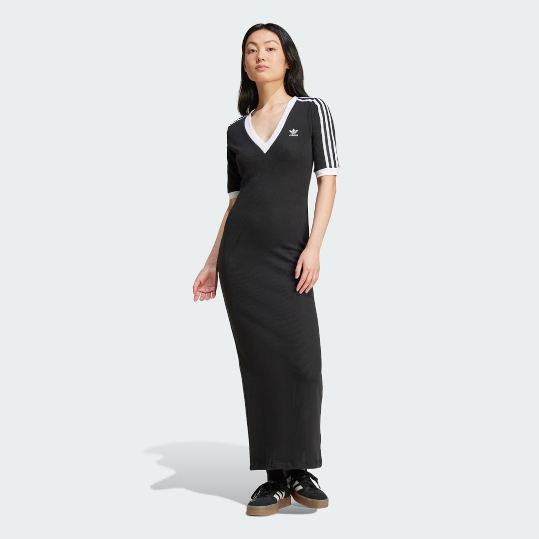 Šaty adidas Performance 3-Stripes Knit V-Neck Dress Čierna | IX6962, 0