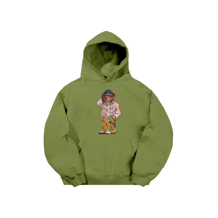 Mikina MARKET Folk Fitted Bear Hoodie Zelené | HD0387-SPHAGNUM