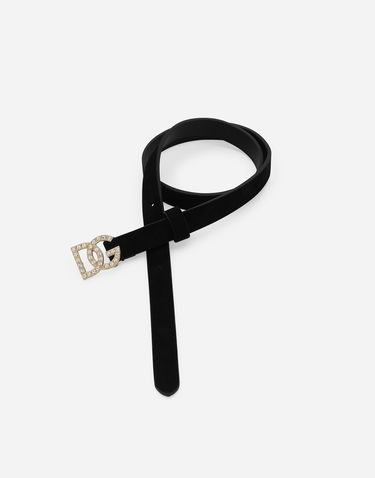 Opasok Dolce & Gabbana Dolce & Gabbana Calfskin Suede Belt with Crystal DG Logo Čierna | EE0069A109380999, 3