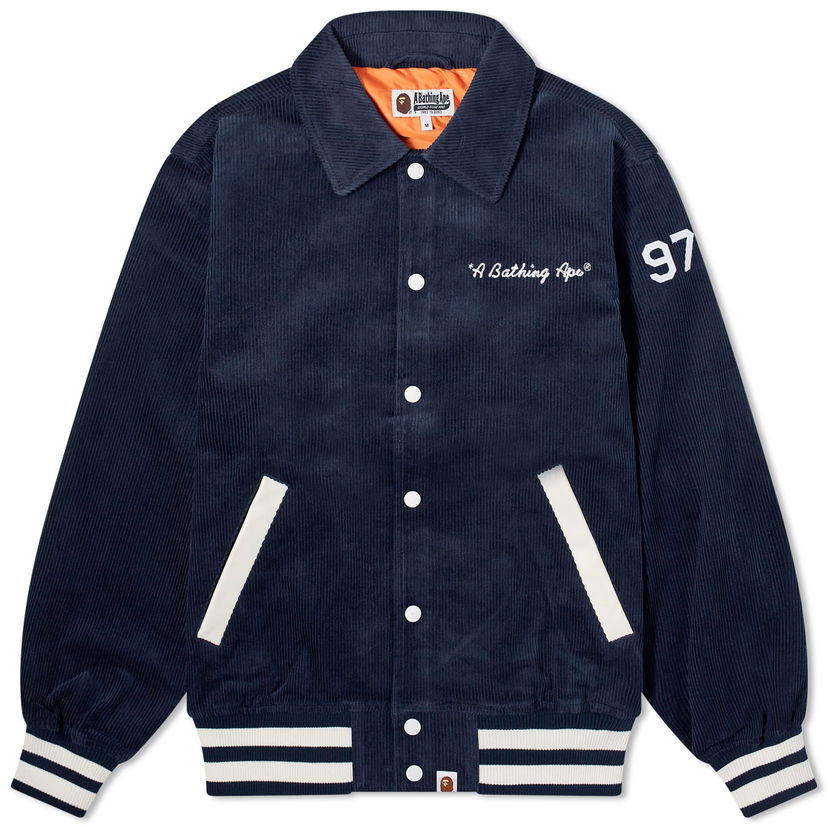 Bomber bunda BAPE A Bathing Ape General Corduroy Varsity Jacket Navy | 001LJJ801008M-NVY