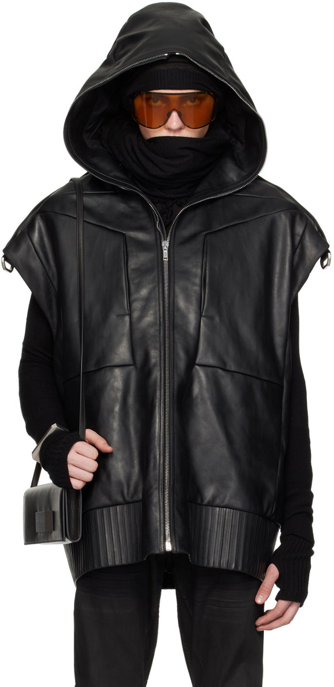 Vesta Rick Owens Rick Owens Sleeveless Leather Hoodie Čierna | RR01D3705 LOY, 0
