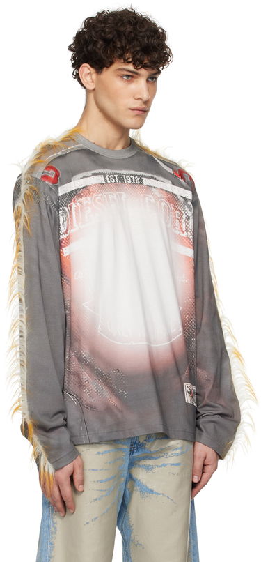 Tričko Diesel Long Sleeve Graphic T-Shirt With Faux Fur Detail Šedá | A16454-0EGBY-96PA, 1