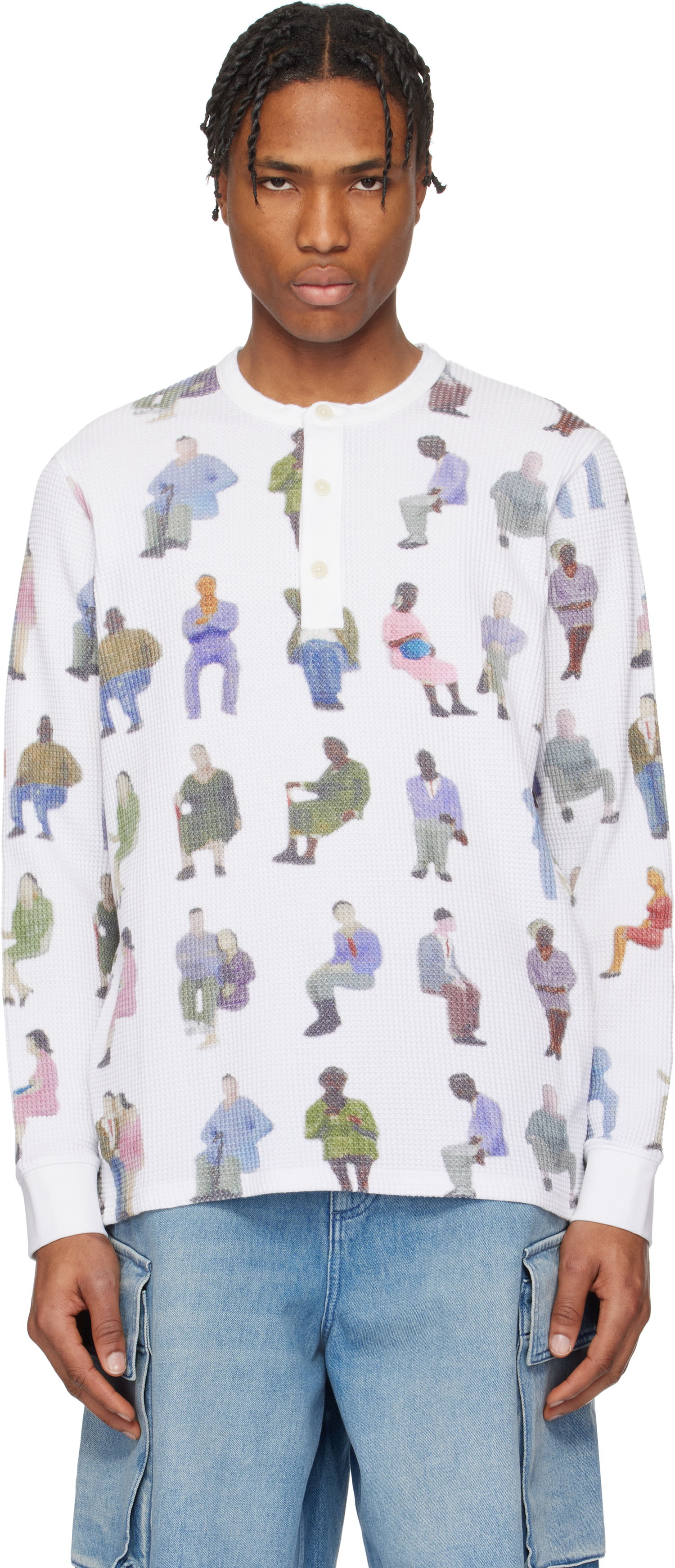 Sveter JW Anderson JW Anderson Printed Waffle Henley Biela | JO0260-PG1737, 0