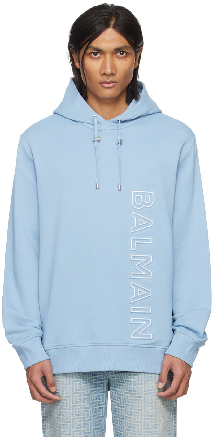 Mikina Balmain Embossed Hoodie Modrá | CH1JT046BC22, 0