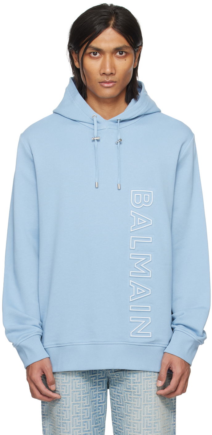 Mikina Balmain Embossed Hoodie Modrá | CH1JT046BC22