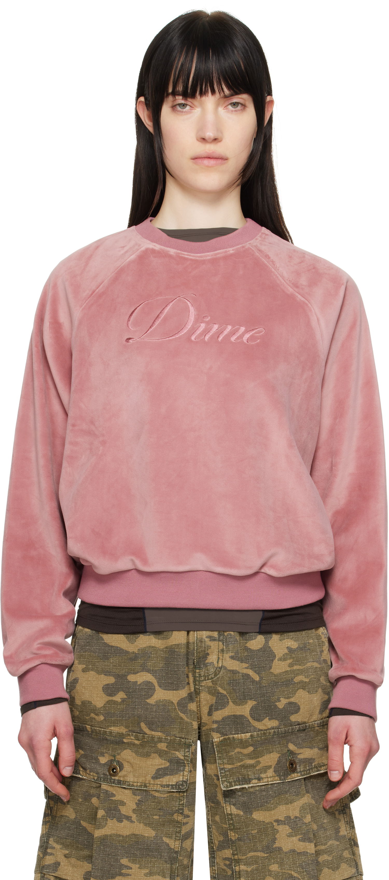 Sveter Dime Dime Cursive Velour Crewneck Sweatshirt Ružová | DIMESP255PIN, 0