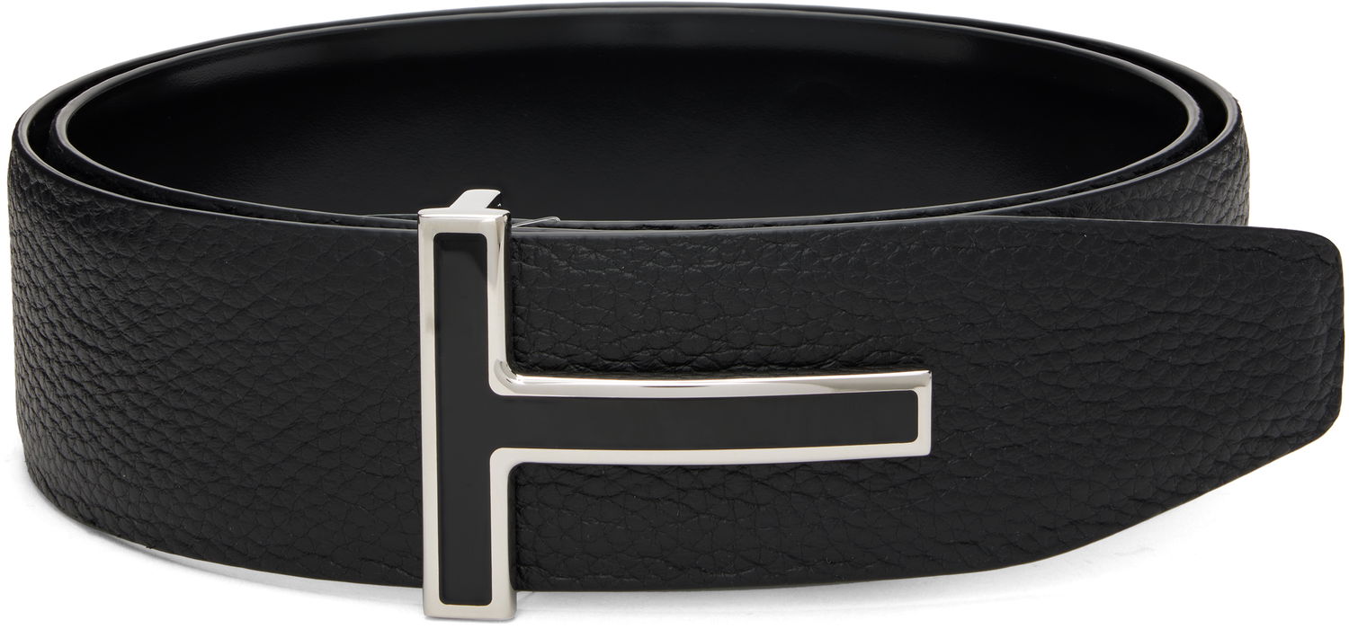 Opasok Tom Ford TOM FORD Leather Reversible Belt with Enamel T Buckle Čierna | TB247-LCL237S, 0
