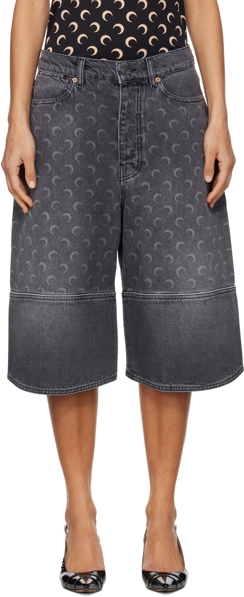 Šortky Marine Serre Marine Serre Moon Laser Denim Shorts Šedá | USH004BCDEN0006