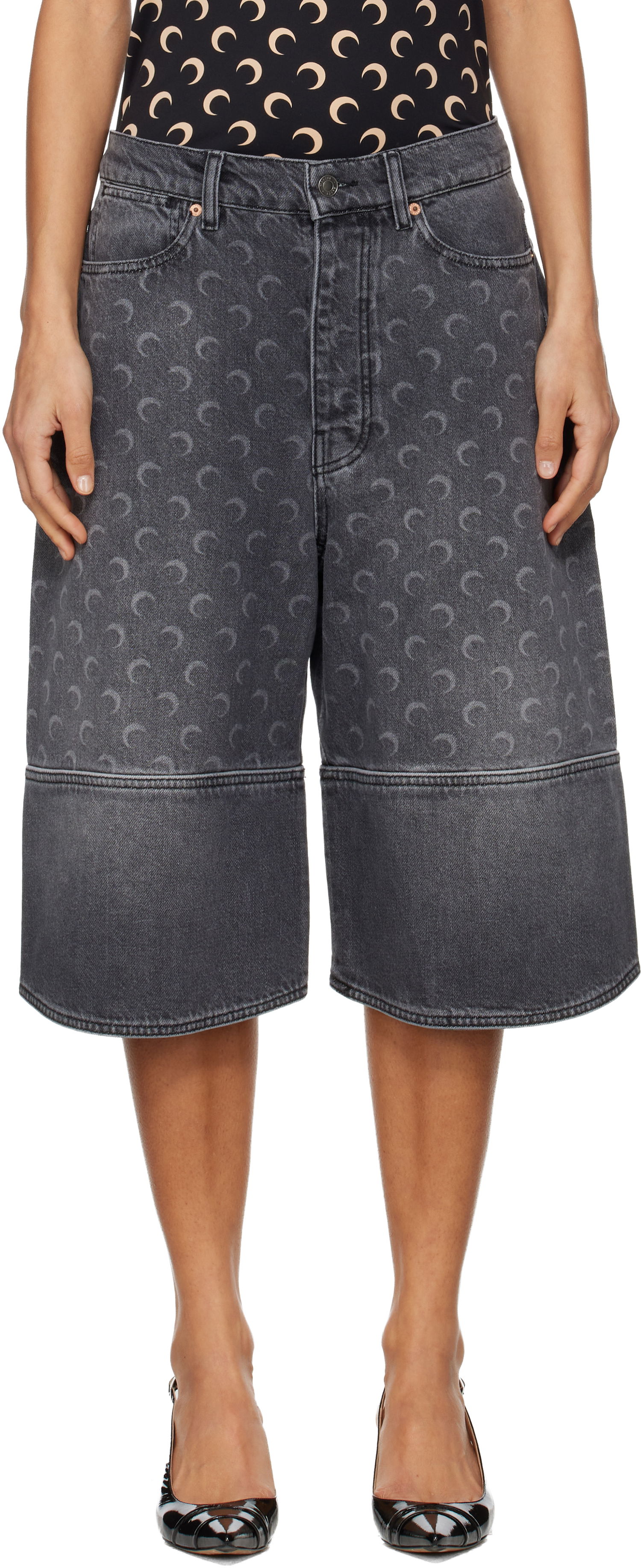 Šortky Marine Serre Marine Serre Moon Laser Denim Shorts Šedá | USH004BCDEN0006, 0