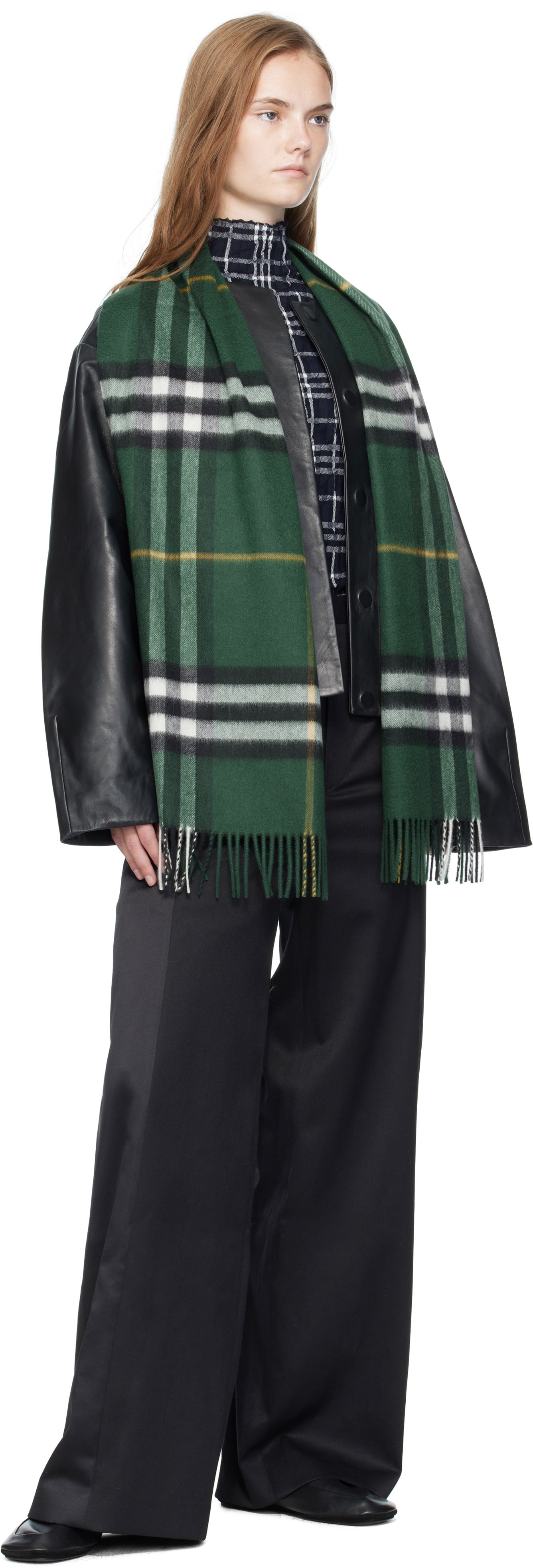 Green Check Cashmere Scarf
