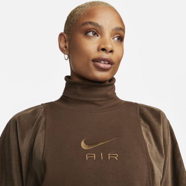 Mikina Nike Air Women's Corduroy Fleece Turtleneck Top Hnedá | DQ6924-259, 1