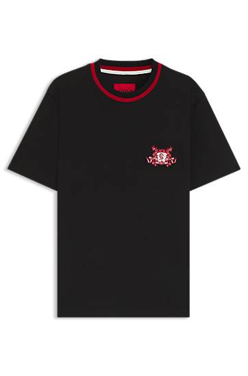 Tričko BOSS Collegiate Logo Cotton-Jersey T-Shirt Čierna | 50542957, 0