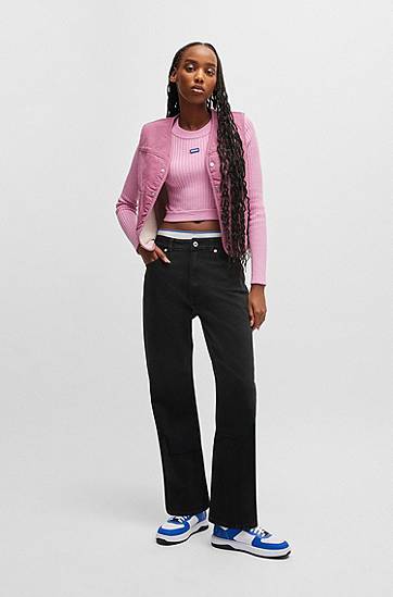 Džínsy BOSS Straight-Fit Stretch Denim Jeans Čierna | 50520606, 1