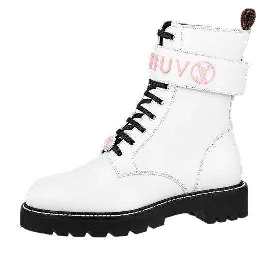 Tenisky a topánky Louis Vuitton White Leather Platform Combat Boots Biela | 1A9Q9I