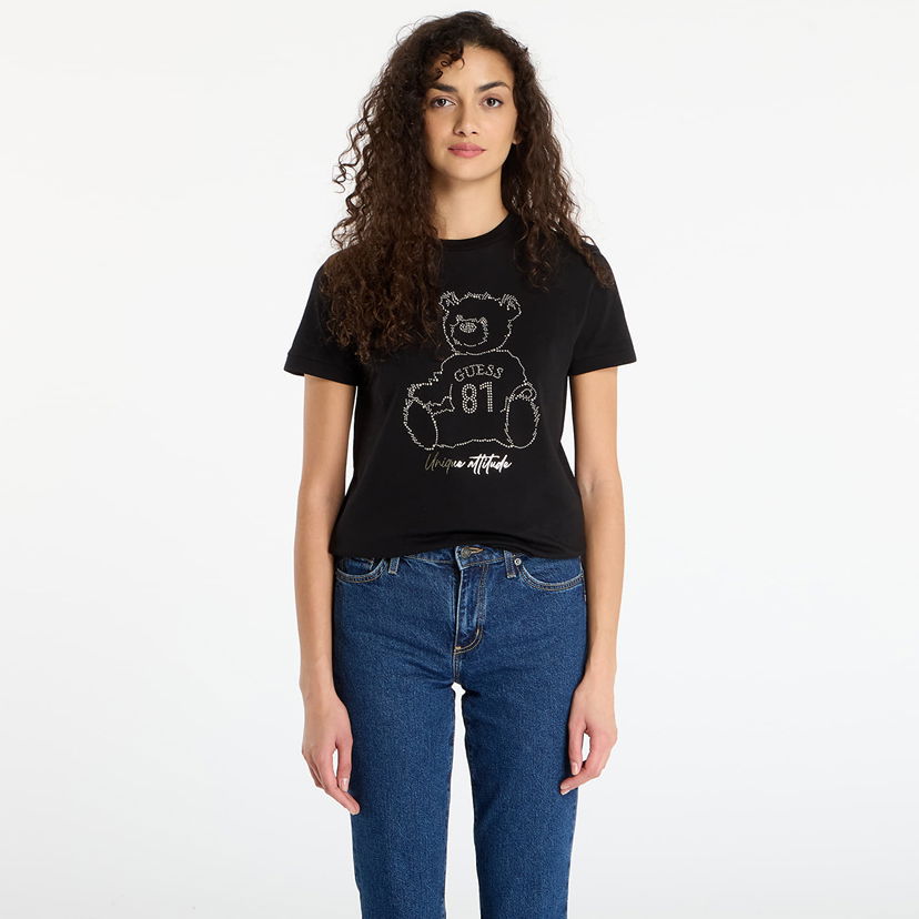 Tričko GUESS Short Sleeve Rhinestone Teddy Bear Unique Attitude T-Shirt Čierna | V5BI16K8FQ4-JBLK