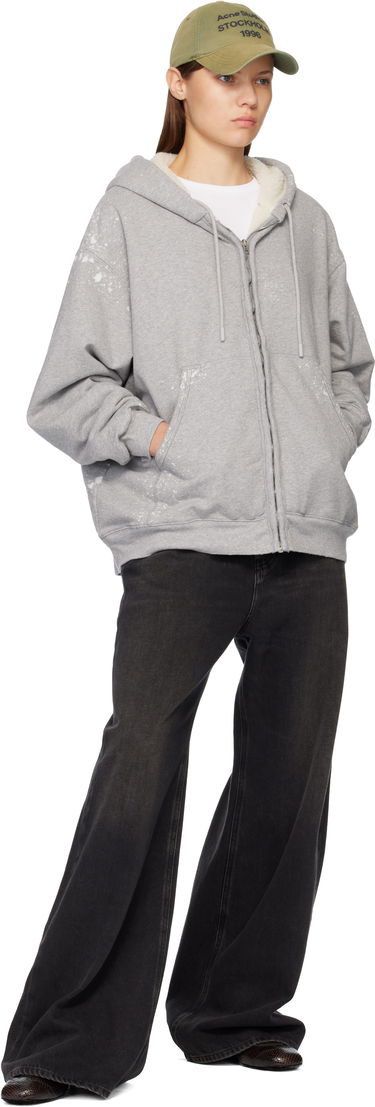 Mikina Acne Studios Distressed Full-Zip Sherpa Lined Hoodie with Kangaroo Pockets Šedá | AI0178-, 3