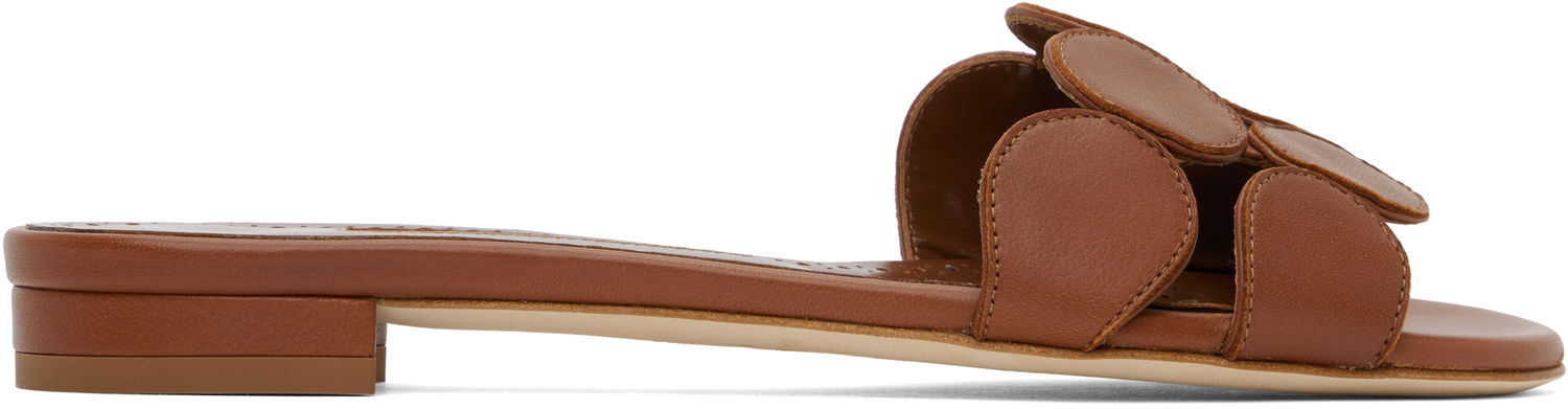 Šaty Manolo Blahnik Manolo Blahnik Haribalmuflat Leather Scalloped Slides Hnedá | 424-1839, 0