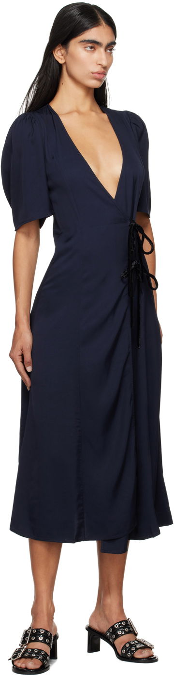 Šaty GANNI GANNI Wrap Midi Dress Navy | F9577, 3