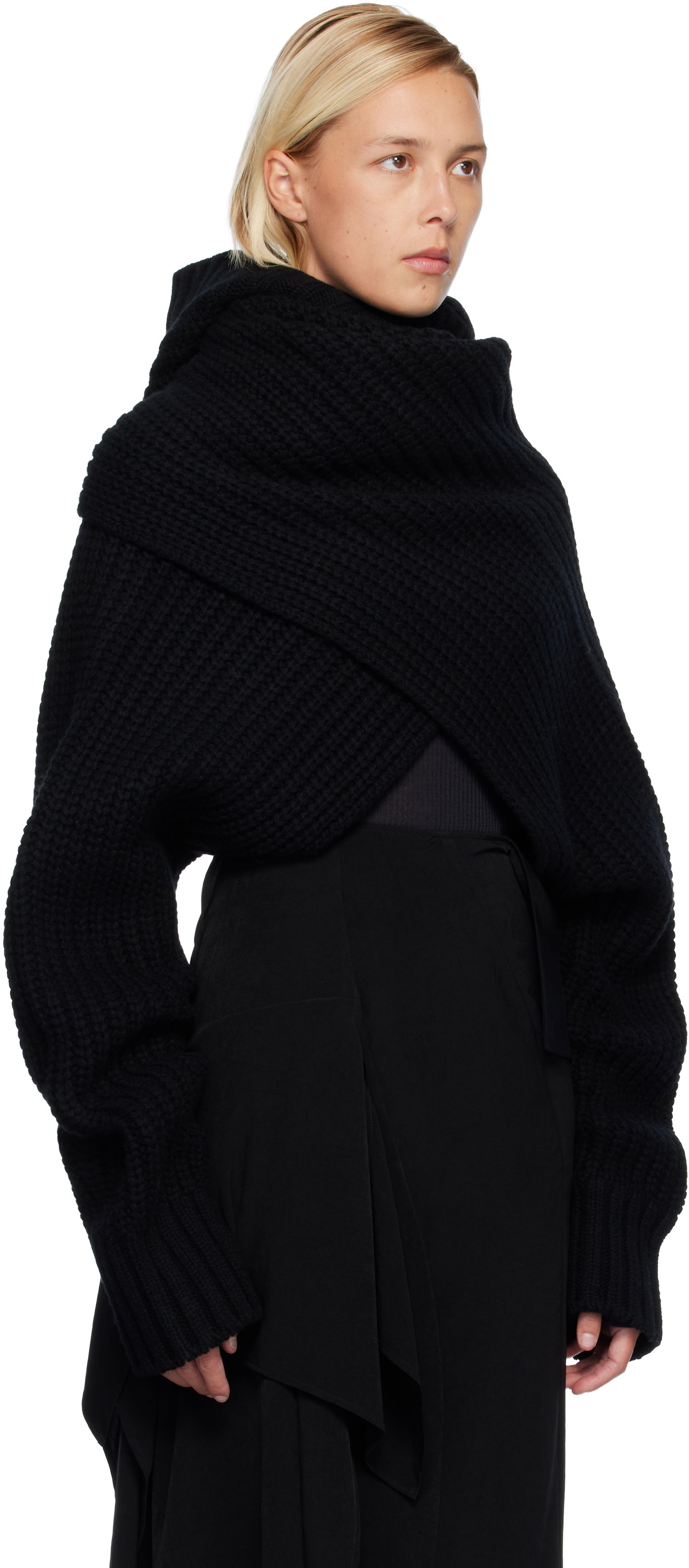 Sveter sacai Oversized Wool Knit Crossover Turtleneck Čierna | 25-08201, 1