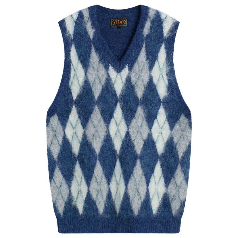 Vesta BEAMS Mohair Argyle Knit V-Neck Vest Rôznofarebný | 3805-0067-048-79