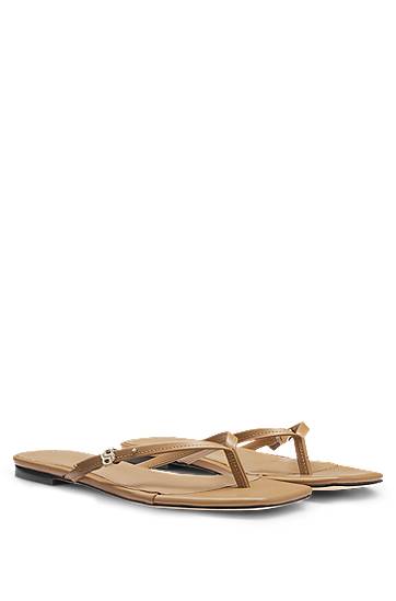 Doplnky BOSS Balenciaga Double B Monogram Leather Toepost Sandals Béžová | 50542228, 0