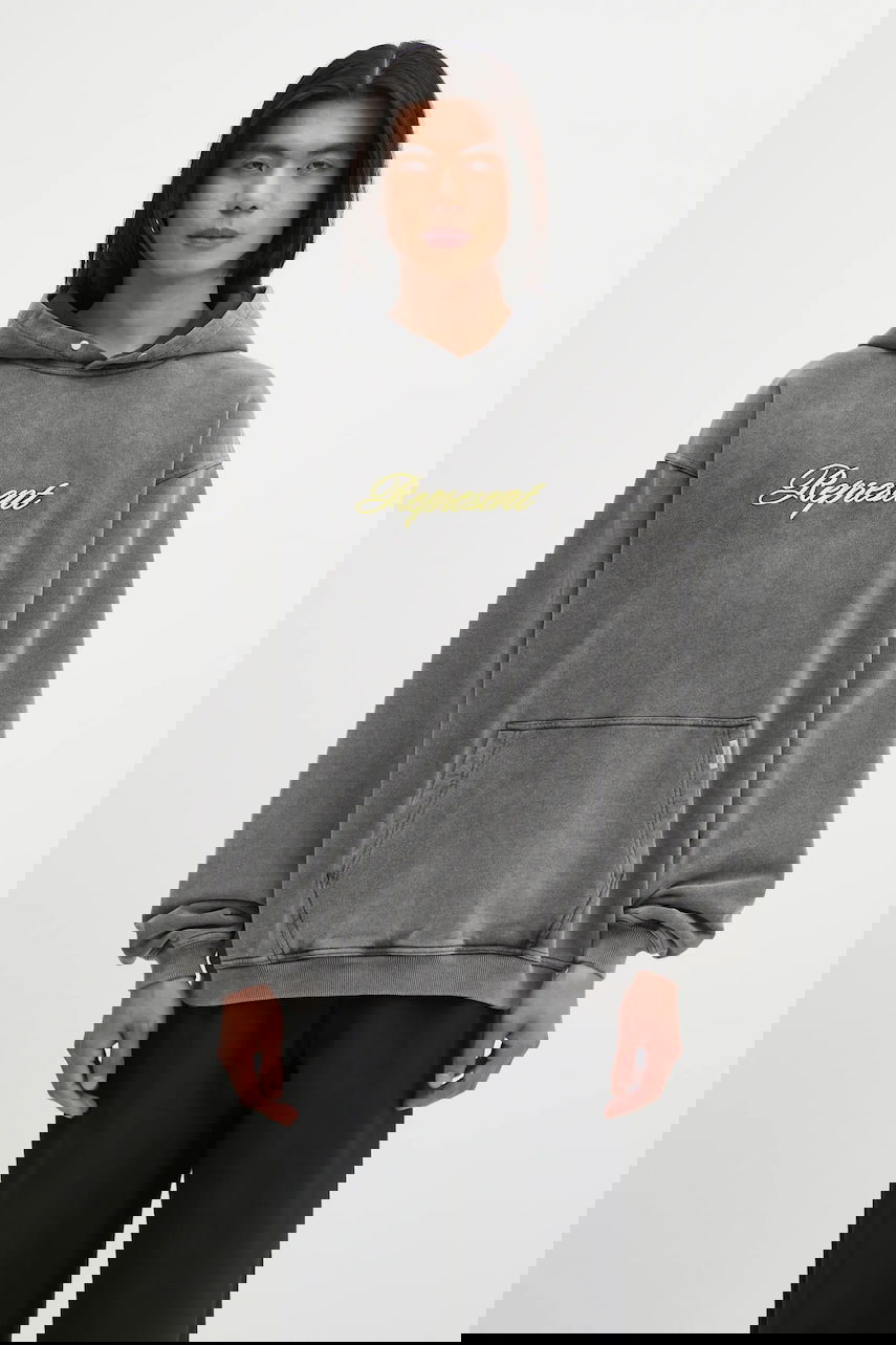 Mikina Represent Clo Represent Script Logo Hoodie Šedá | MLM100028, 0