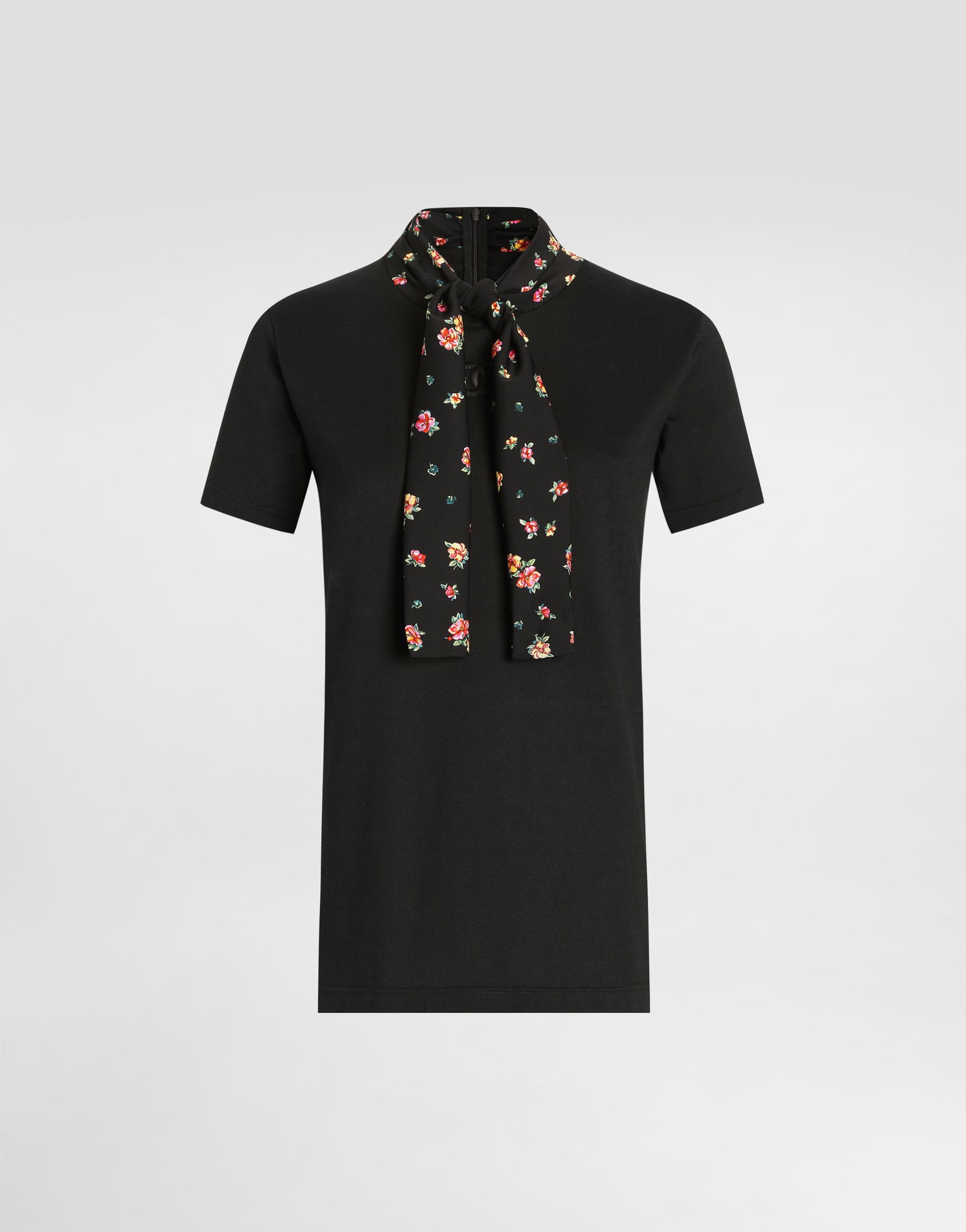 Tričko Dolce & Gabbana Jersey T-shirt with Floral Tie Neck Čierna | F8W28ZGDDPCN0000, 0