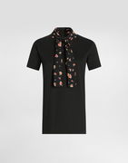 Jersey T-shirt with Floral Tie Neck