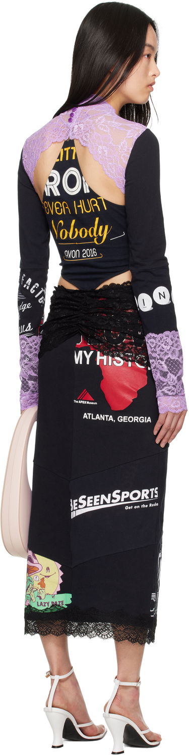 Šaty Marine Serre Marine Serre Regenerated T-Shirt & Lace Midi Dress Čierna | WDR354A UJER0003, 2