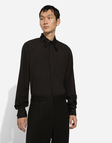 Košeľa Dolce & Gabbana Shirt With Rhinestone Embroidery Čierna | G5JL8ZGH173N0000, 3