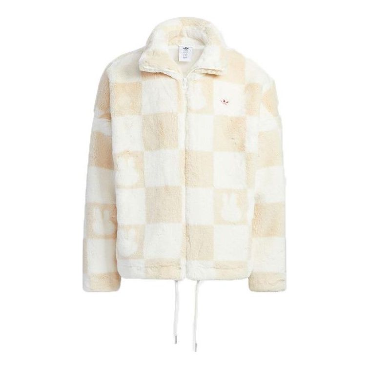 Bomber bunda adidas Originals Checkerboard Faux Fur Jacket Béžová | HZ9022, 0