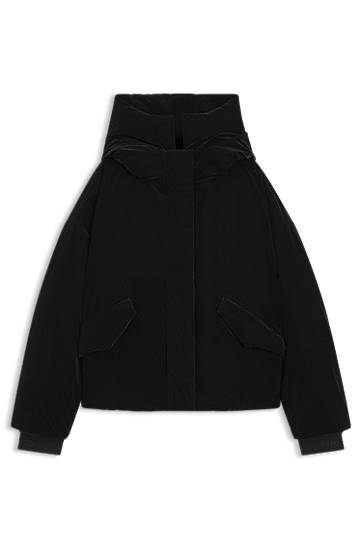 Prešívaná bunda BOSS Cropped Water-Repellent Puffer Jacket with High Collar and Elasticated Cuffs Čierna | 50555260, 0
