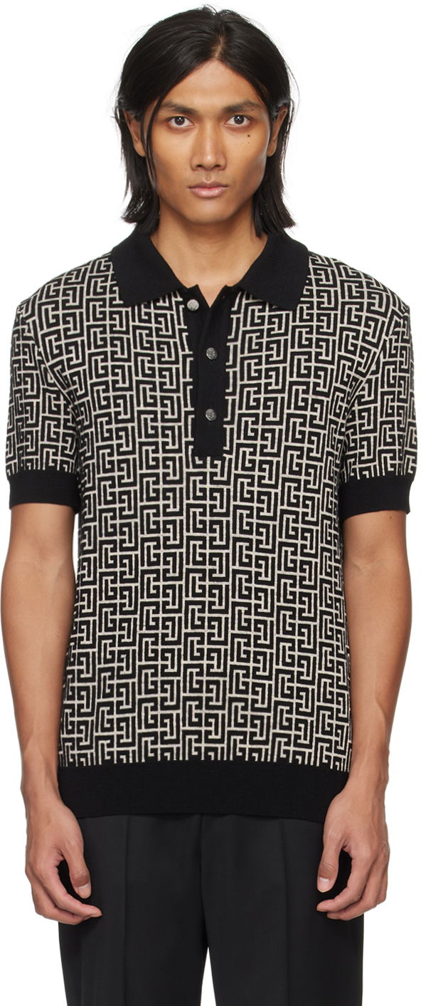 Polo tričko Balmain Monogram Polo Čierna | CH1GB020KB03, 0