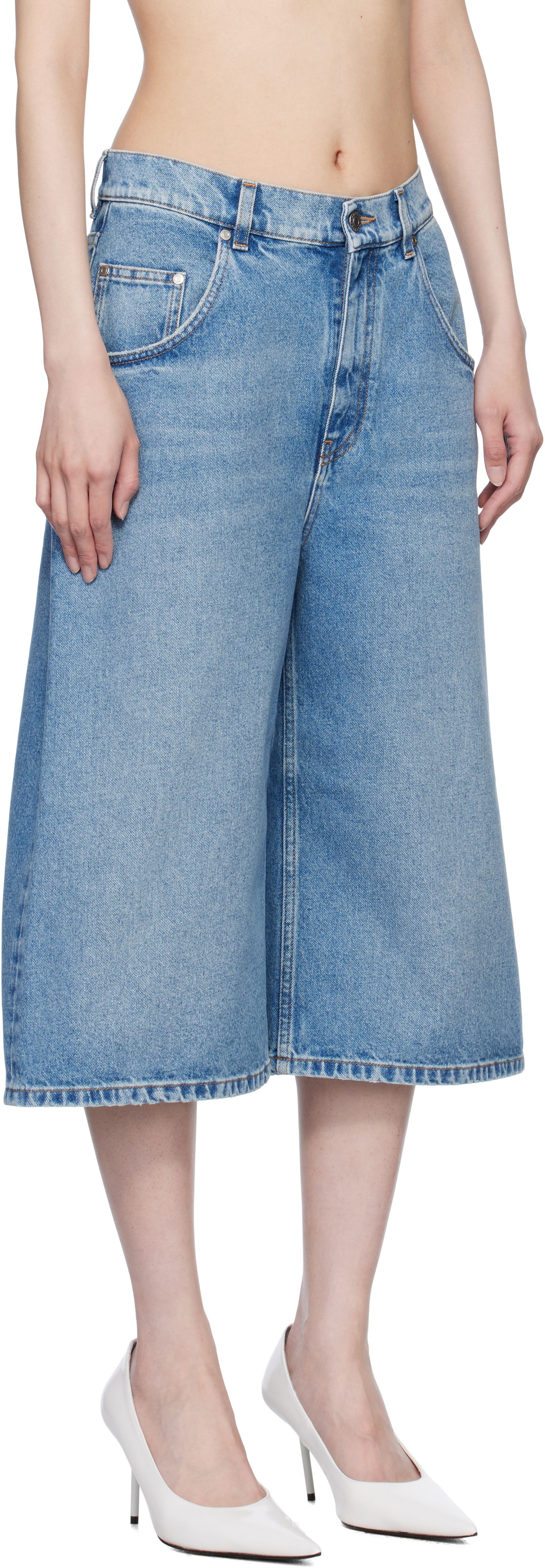 Šortky Stella McCartney Stella McCartney Vintage Wash Denim Wide Leg Shorts Modrá | 6D03493SQH05, 1