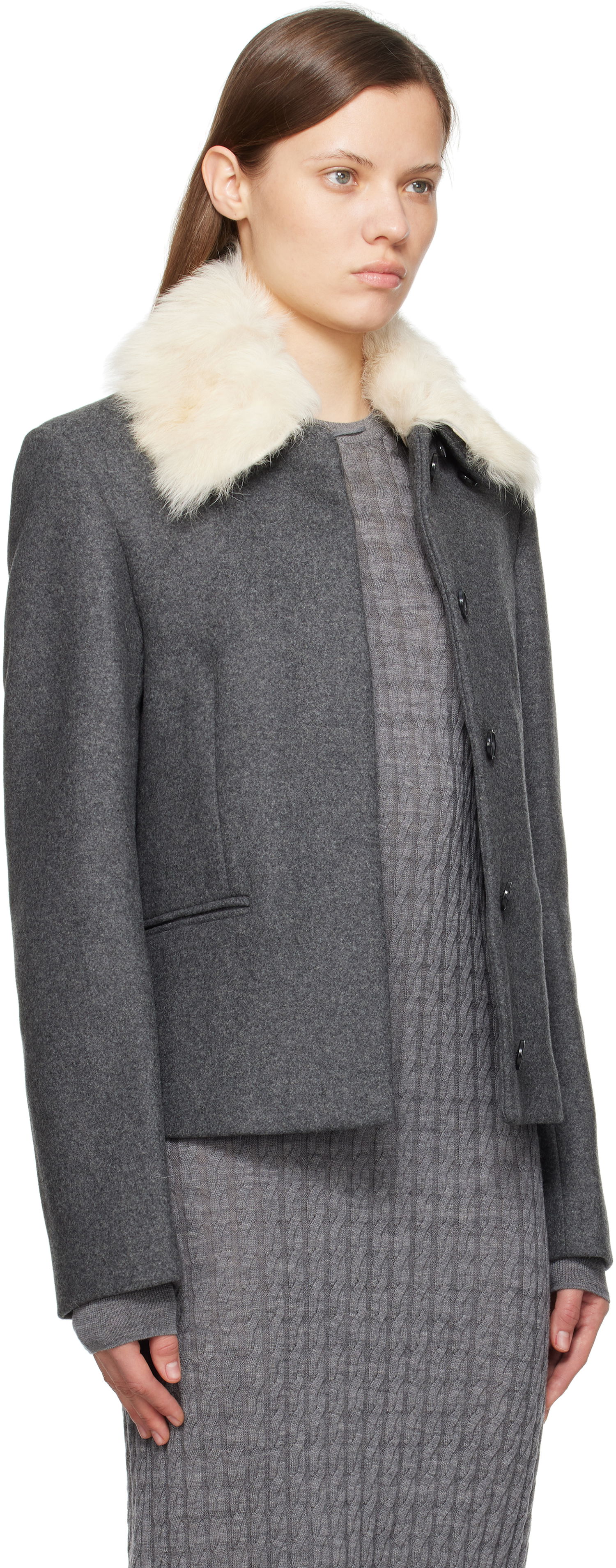 Bunda TOTEME TOTEME Shearling Collar Jacket Šedá | 251-WRO0164-FB0005, 1